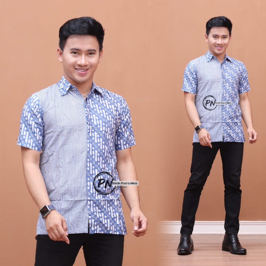 Kemeja Batik Pria Lengan Pendek Size M - L - XL Katun