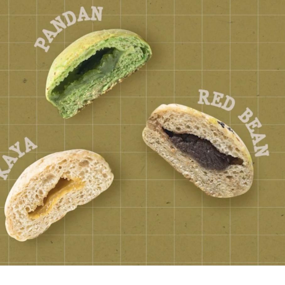 

♩ Bundle 3 pcs Vegan Bun Pandan, Red Bean & Kaya | NUDE BAKE Healthy Bread ✩