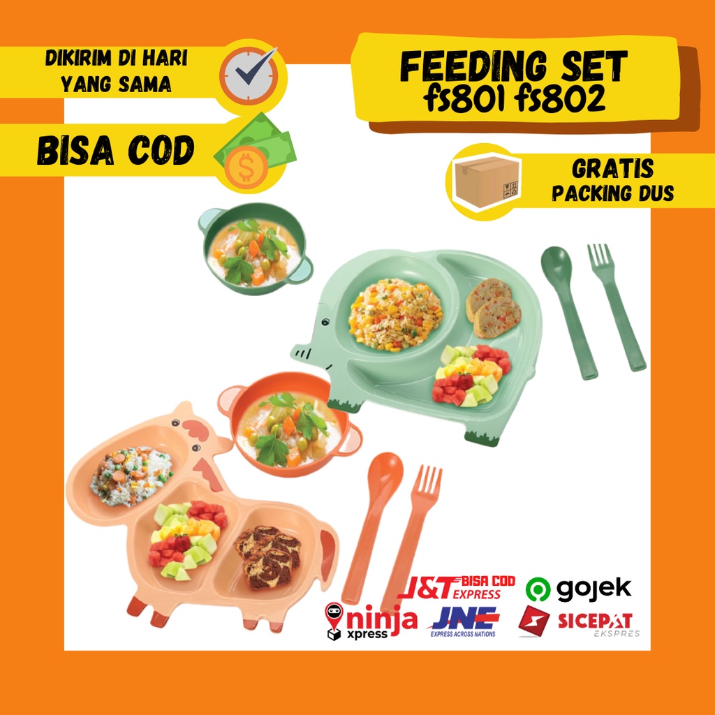 FS802 FS801 Feeding Set Baby Safe Babysafe Piring Sekat Mangkok Sendok Garpu Bayi Anak