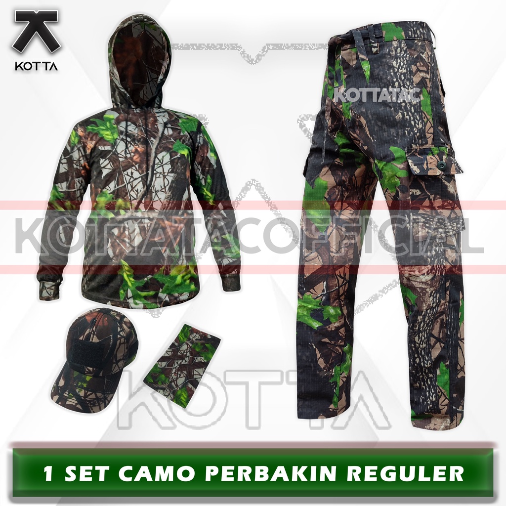 SATU SET SETELAN BAJU KAOS HOODIE CELANA TOPI KAMUFLASE CAMO PERBAKIN HUNTING BERBURU