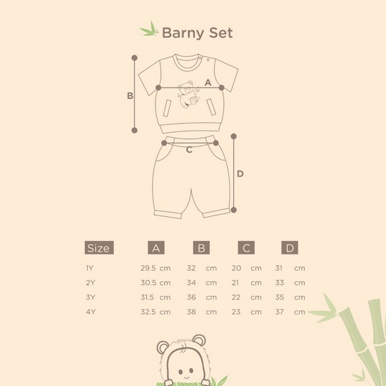 Bamboo And Bub Barny Set - Baju Lengan Kaki Pendek Shirt Short Baju Rumahan Bambu Adem Anak Bayi Baby