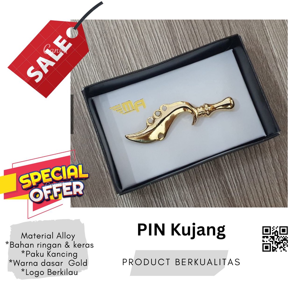 PIN KUJANG GOLD pin kujang polos emas pin kujang motif pin kujang aksesoris jawa barat kujang tebal 