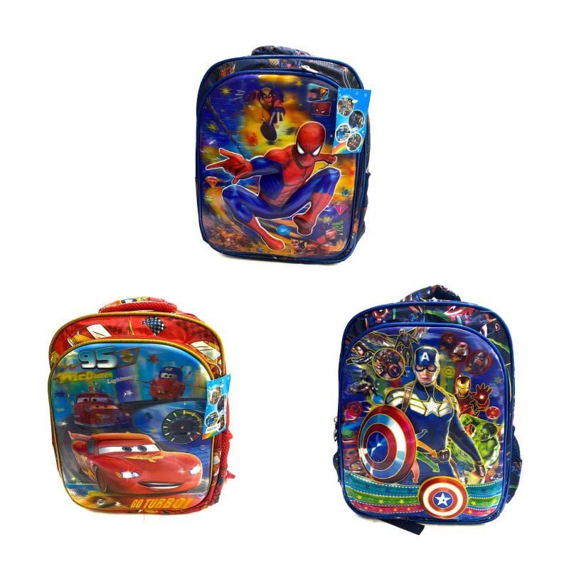 Tas ransel lampu 3D / Tas Sekolah Anak SD Karakter Spiderman, Cars, Capt America