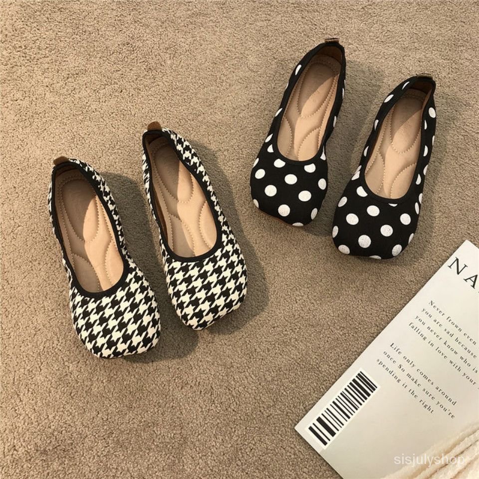 [✅BISA COD] #Sisjuly# Sepatu polkadot wanita mulut dangkal sepatu tunggal sepatu kacang bawah lembut