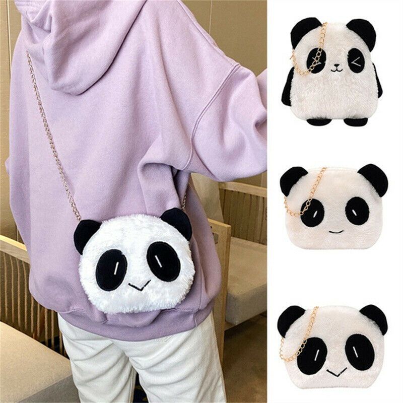 Tas Wanita Tas Selempang Wanita Boneka Panda Tas bulu selempang bahu boneka kepala Panda