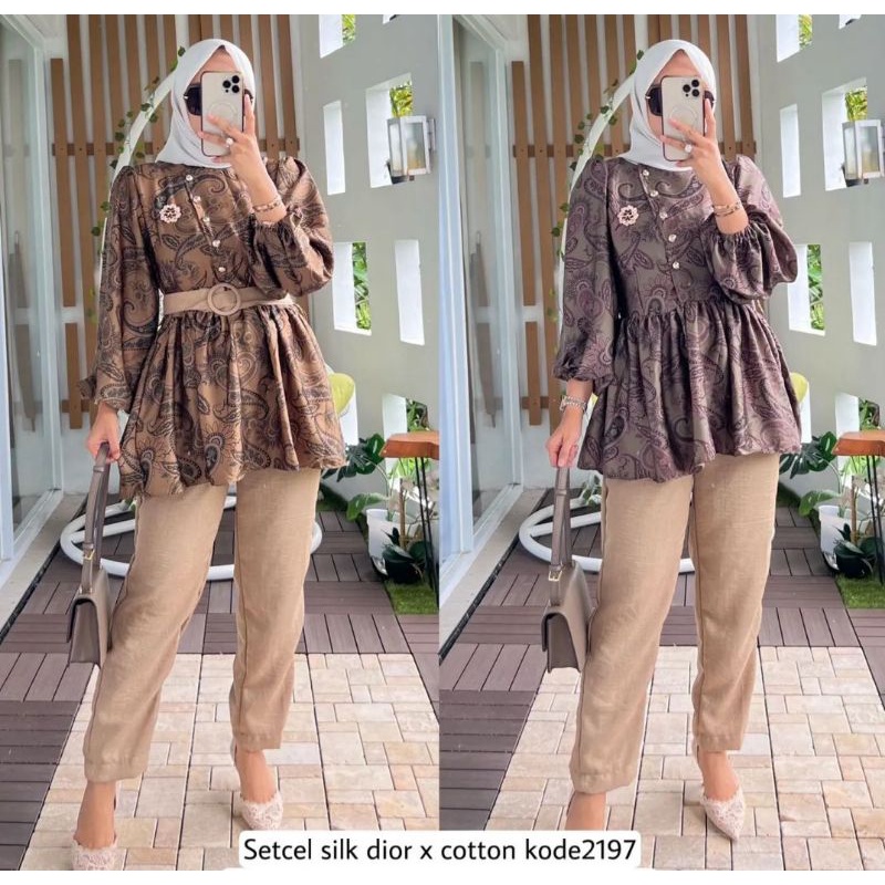 Setcel Silk X Peplum 2197 Terlaris / Setcel Terbaru / Setelan Celana Terbaru / Oneset Terbaru / Setc