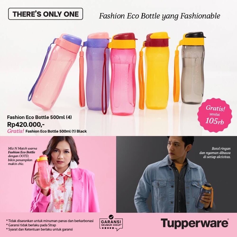 Tupperware eco bottle fashion 500ml 4pcs botol minum