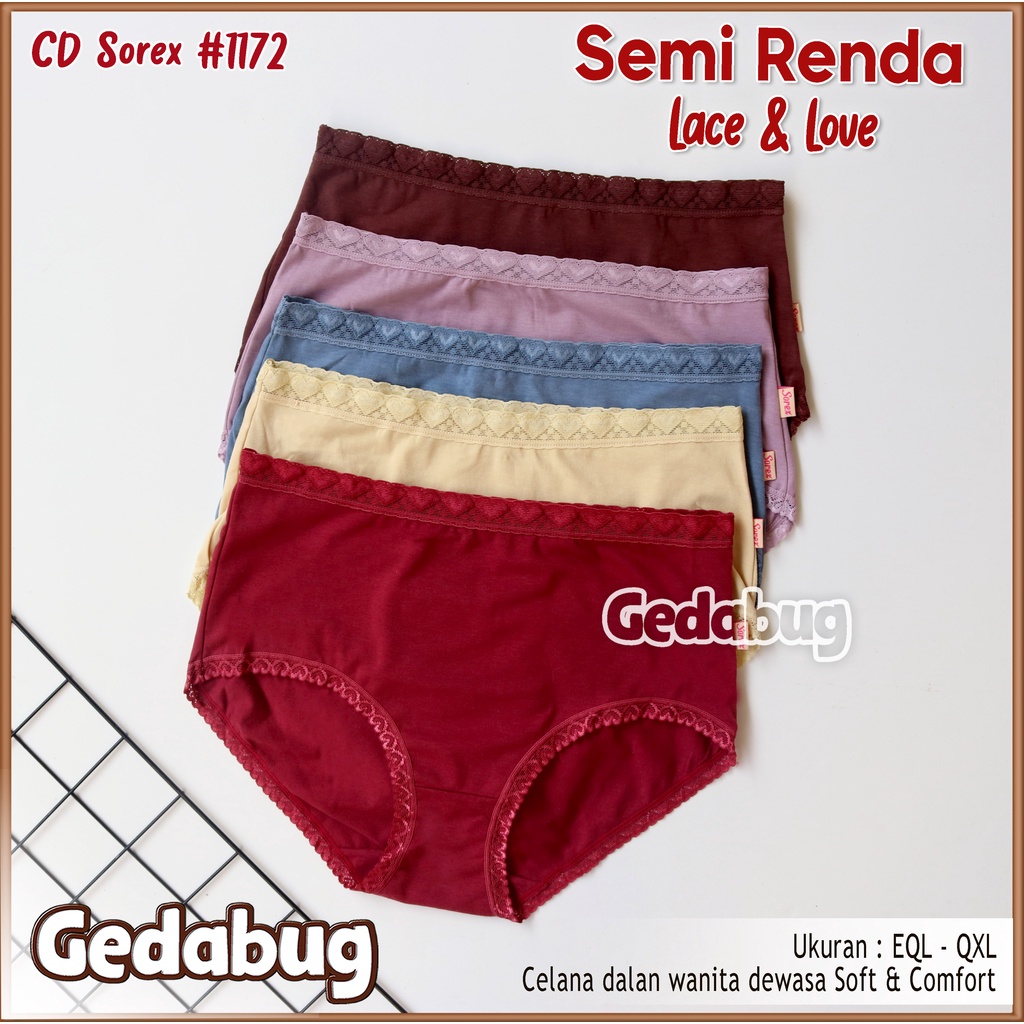 3 Pcs - CD Wanita Sorex 1172 Semi Renda MAXI | Celana Dalam Wanita Dewasa  Bahan Super Soft | Gedabug