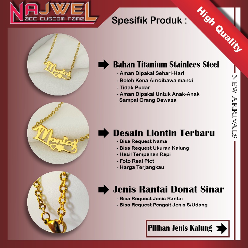 Kalung Nama Titanium Stainless Steel Model Rantai Donat Sinar Aksesoris Fashion Wanita Anti Karat