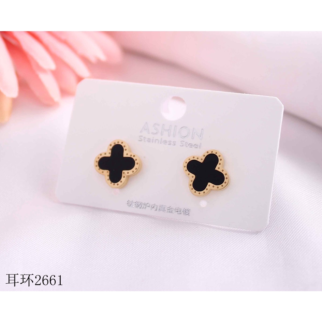 Anting Titanium Permata Hitam/Putih/Hijau 2661