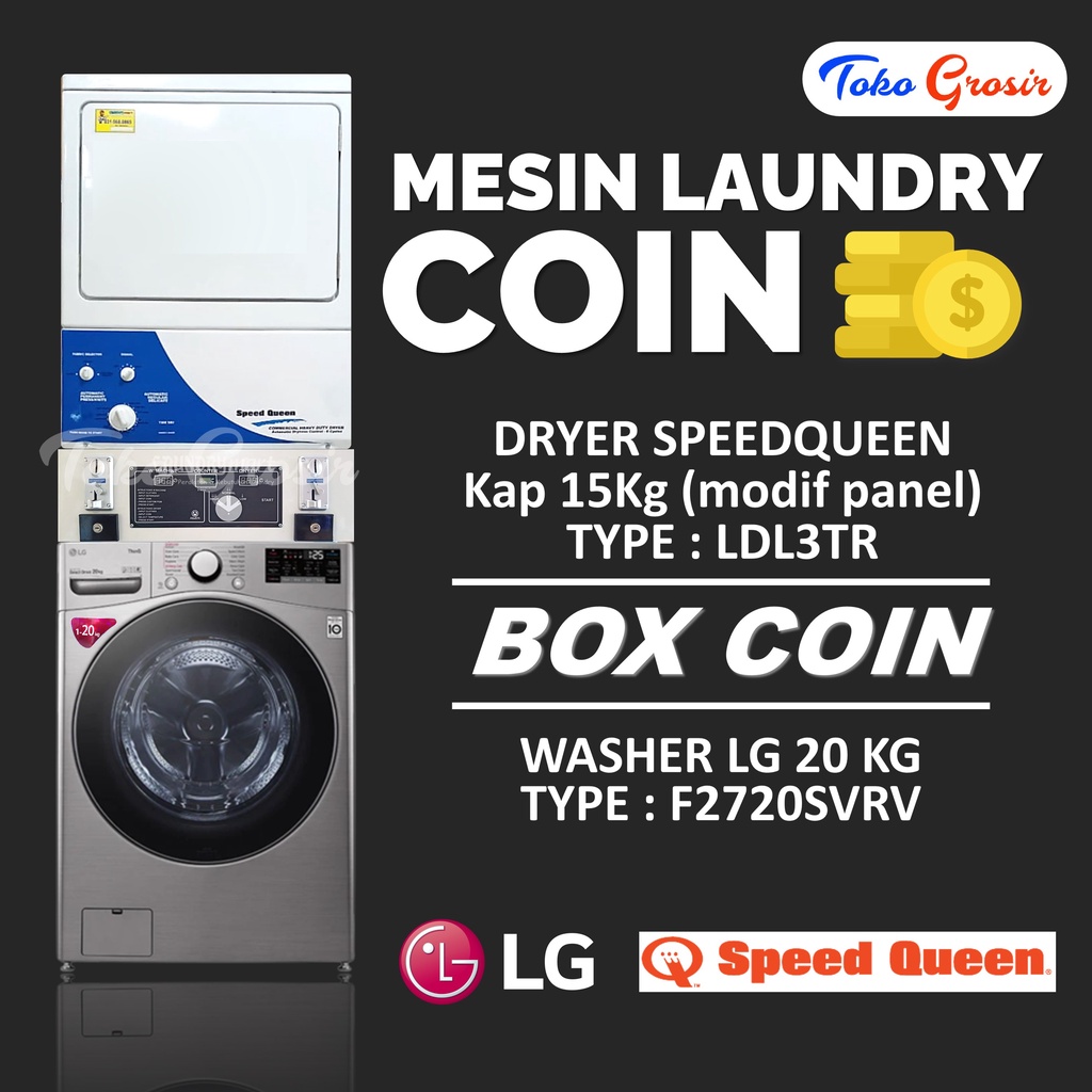 MESIN LAUNDRY STACKED WASHER LG 20 KG + DRYER SPEEDQUEEN 15 KG
