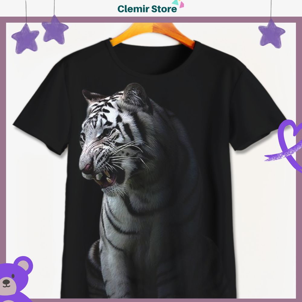 Kaos 3D Anak Gambar Harimau Tiger - Baju 3D Hewan Maung Macan V10 Untuk Usia 1-12 Tahun Unisex