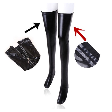 Hot Sexy Nightclub Latex Zipper Sexy Stockings PU Leather Silicone Thigh High Stockings Women