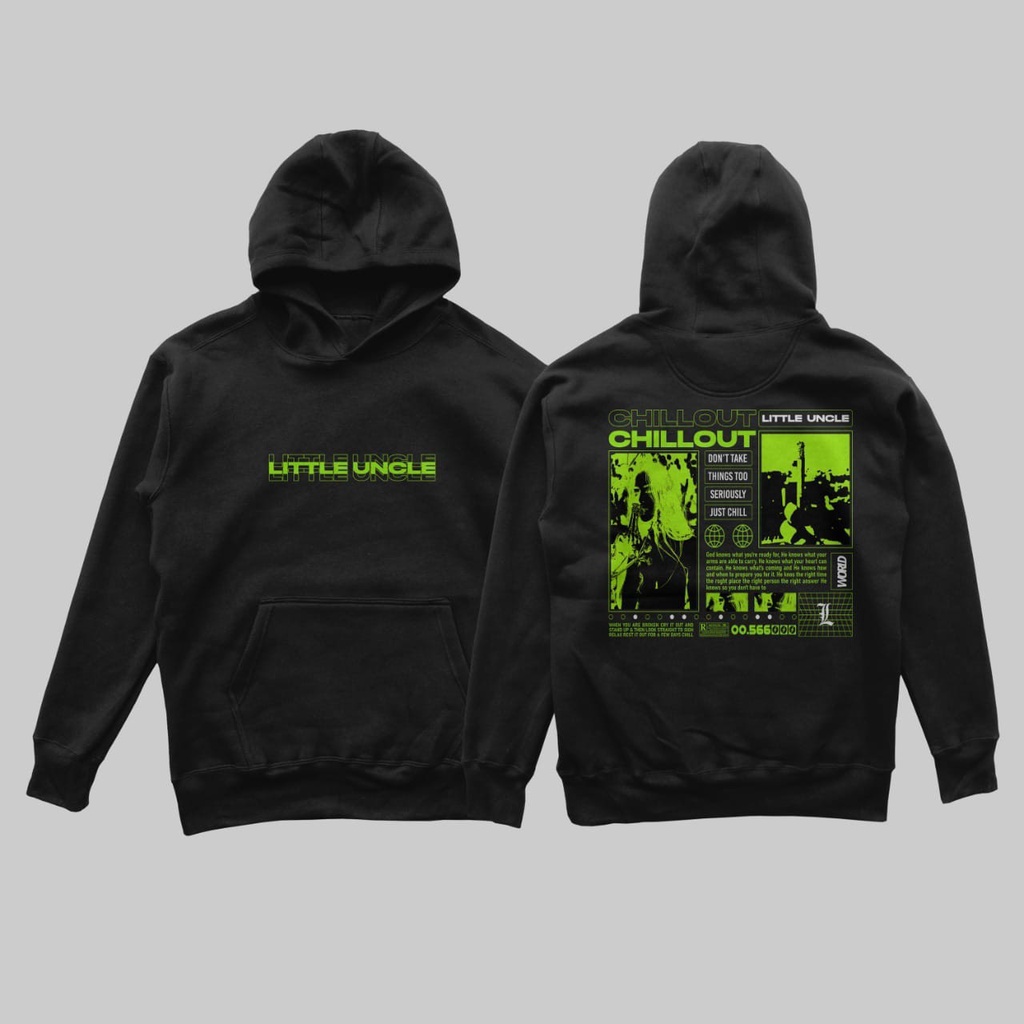 Hoodie Overdeck Litle Uncle Premium Bahan Tebal (Pria Wanita) Sweater Hitam All Motif Sz M L XL