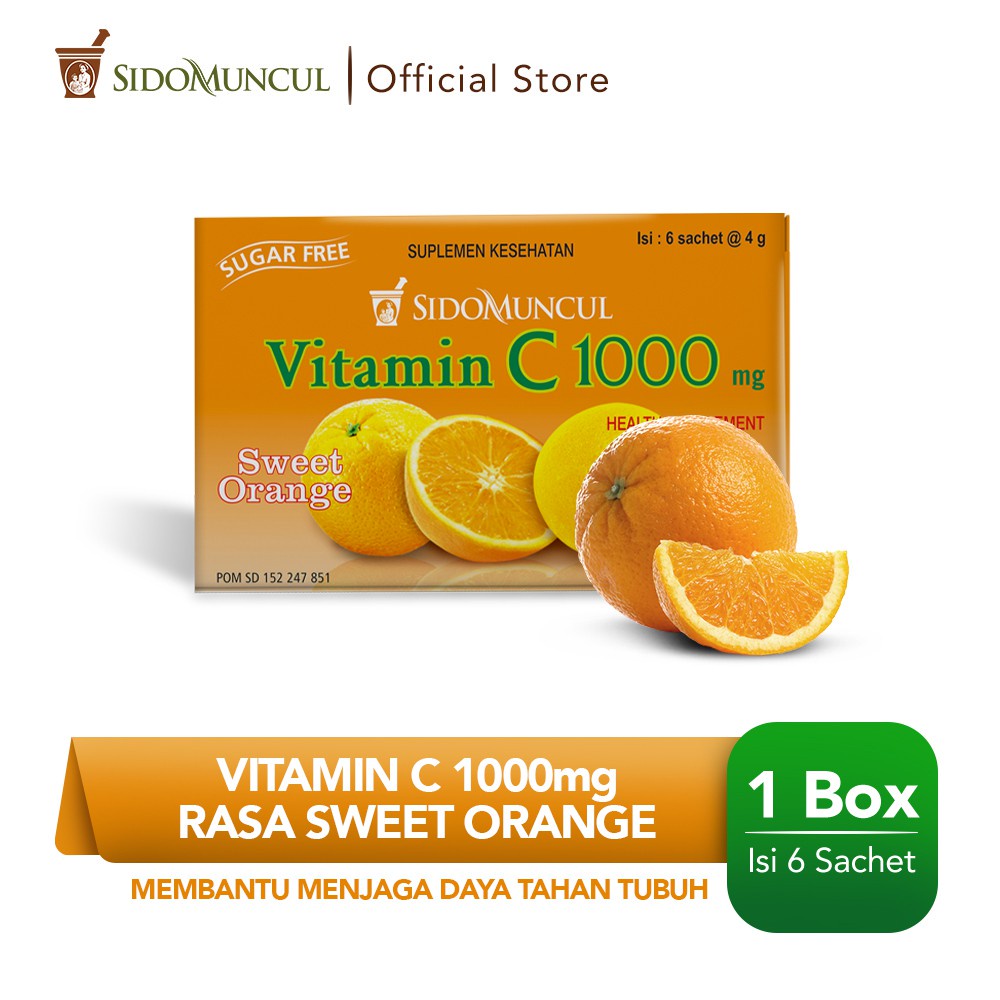 SidoMuncul Vitamin C 1000 Serbuk Orange / Lemon 6's - Jaga Daya Tahan  - JB