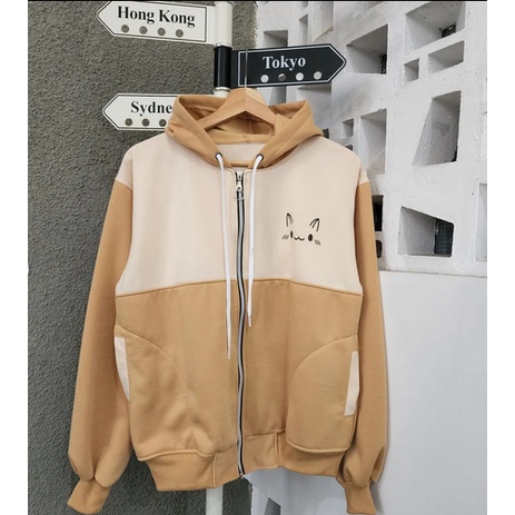 Berkualitas Mochio Cat Jacket Zipper Hodie Wanita