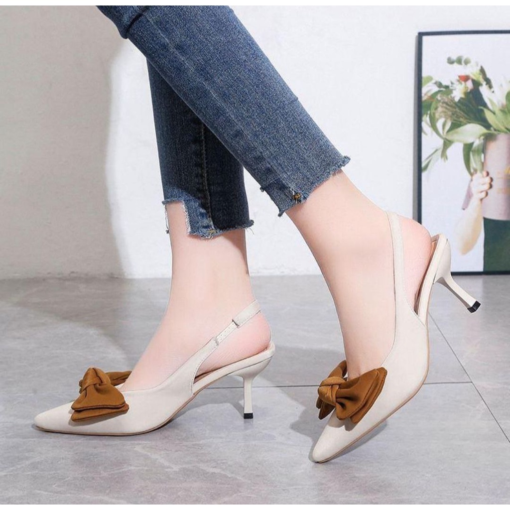 8191 Heels Wanita Fashion Import Hak Tinggi REINA Dengan Pita Ready Jakarta Bisa COD (With Box)