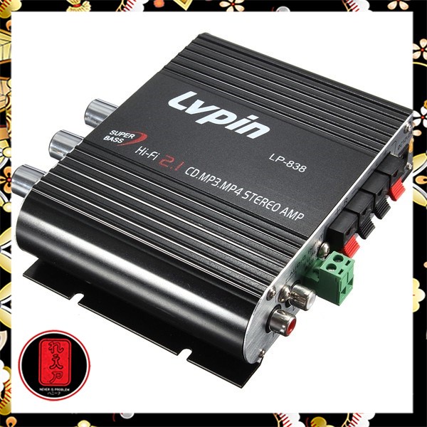 LVPIN Mini HiFi Stereo Amplifier Treble Bass Booster 12V - LP-838 - Black