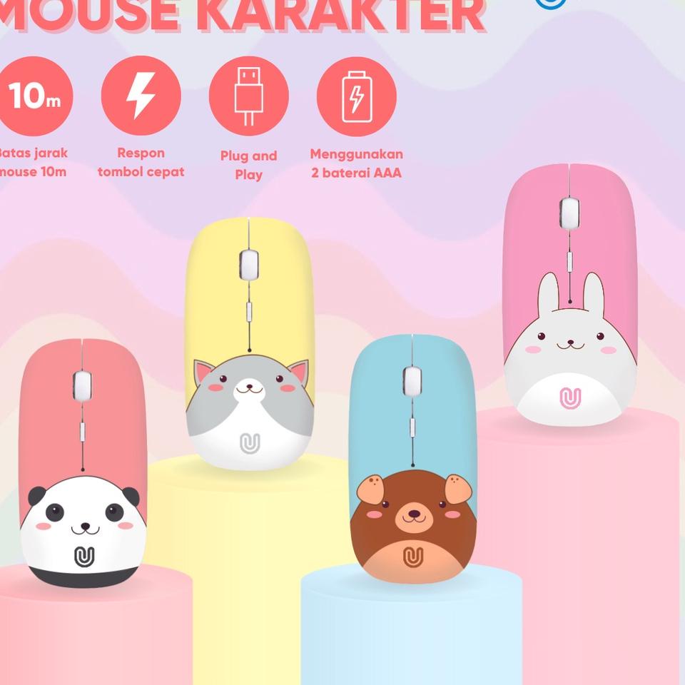 ✴ Unitech Wireless Mouse Lucu M2 Untuk Laptop PC Gadget ☻
