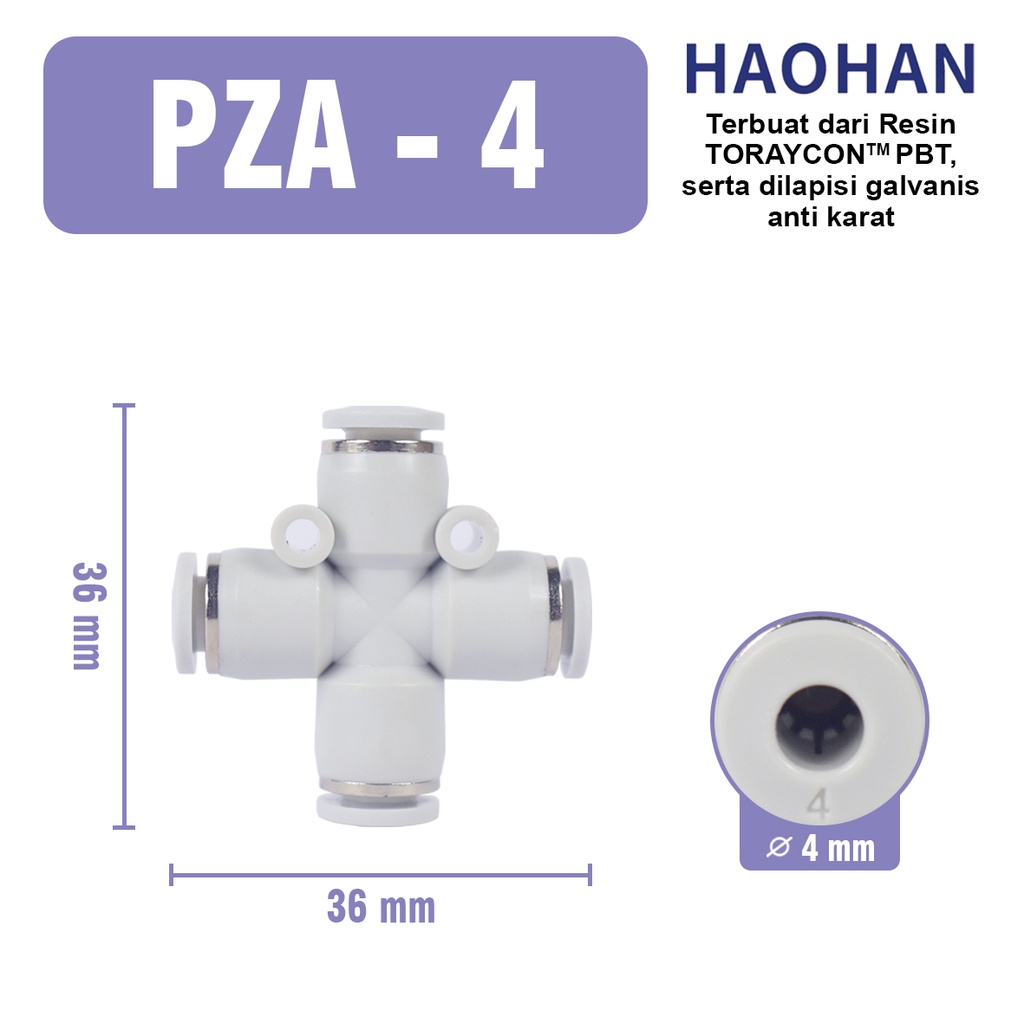 PZA Fitting Cross Tee Pneumatic Slip Lock 4 Way Type MPZA  PZA