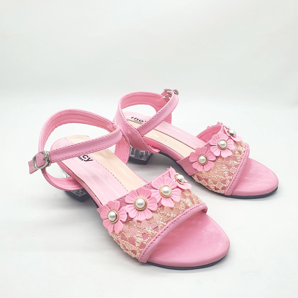 35 Flower Sandal Heels Anak Perempuan Hak Kaca Hologram Usia 6-13 Tahun Carlina