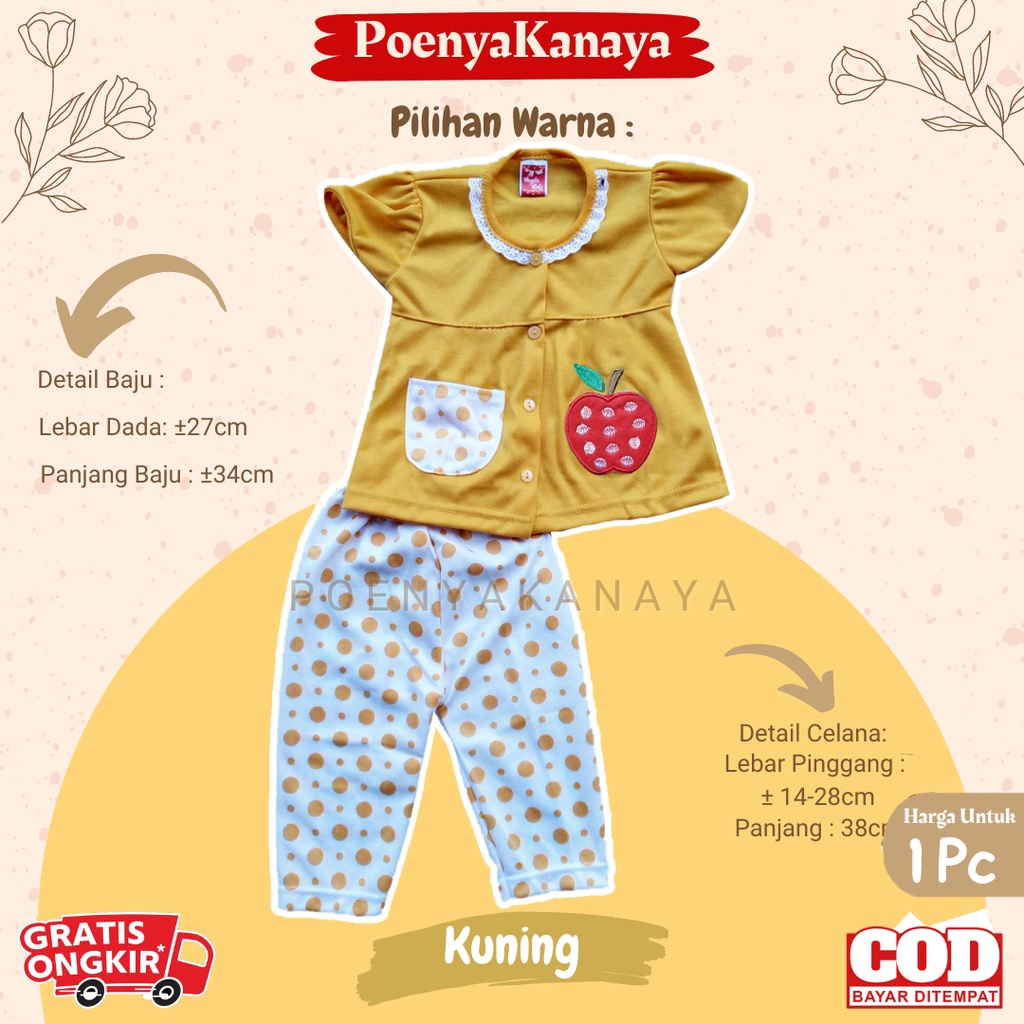 Setelan Baju Bayi Piyama Bayi Pendek Perempuan POLKA APEL Angela Kids Size 6-18 Bulan SPY33