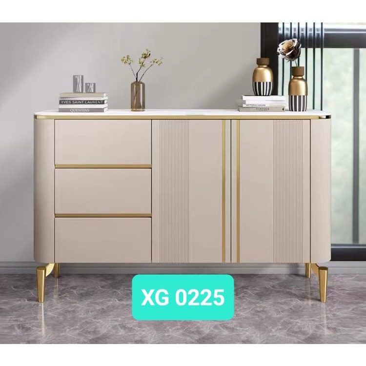 TV Cabinet Import Marble Gold Kaki Besi Premium Meja TV Side Cabinet