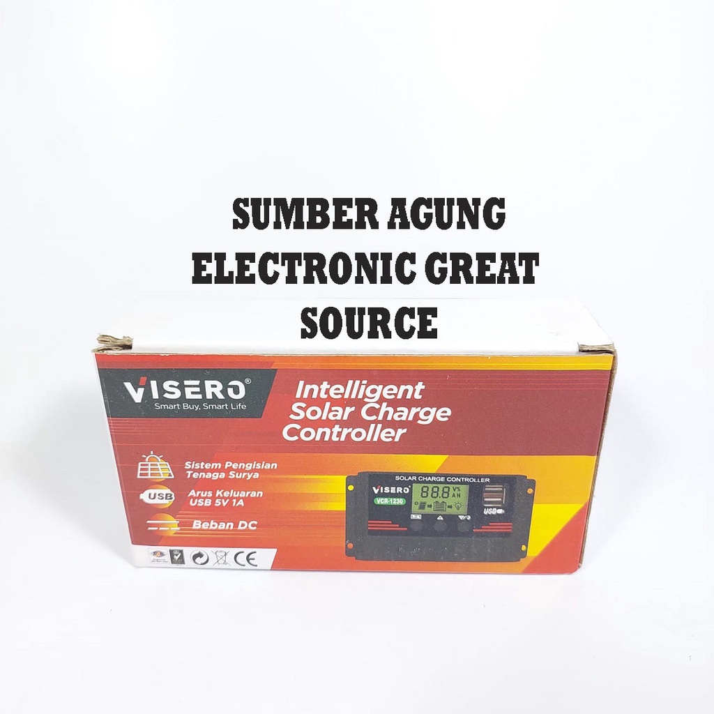 Visero Solar Charge Controller VCR1220 USB 5V 12V 20A Kontroler Papan Solar