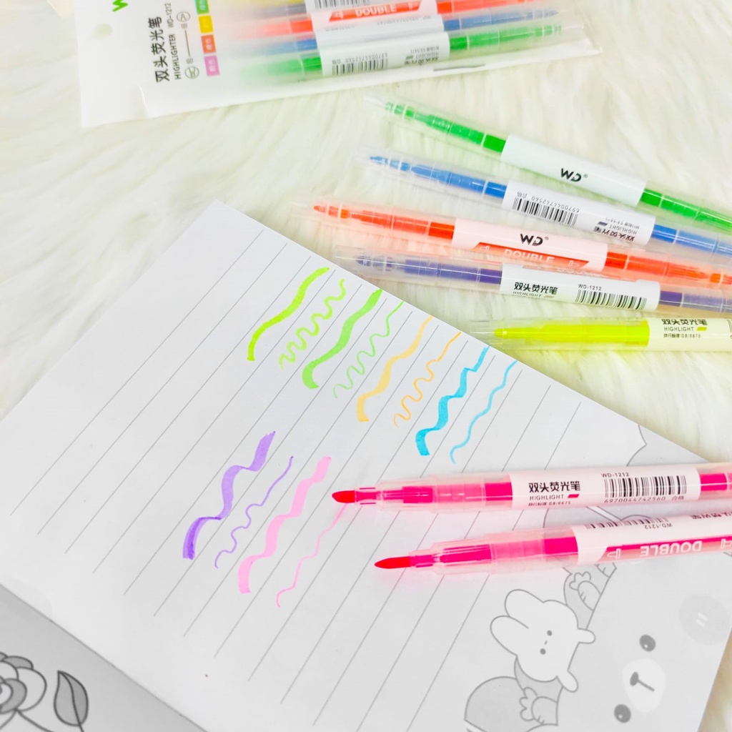 STABILO DUA SISI BISA DIHAPUS ISI 6 WARNA PENANDA BUKU HIGHLIGHTER WARNA WARNI PASTEL SPIDOL LUCU