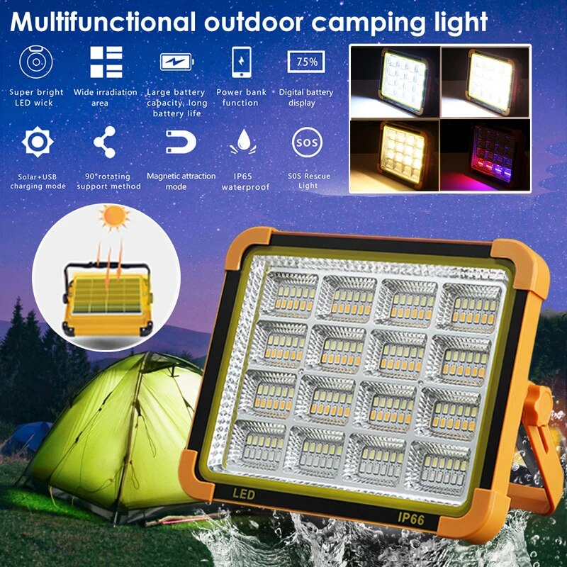 BENIH Outdoor USB Rechargeable Emergency Lampu Solar Light 12500mAH 300W LED Solar Camping Light with Magnet Waterproof Portable Tent Light 4 Modes