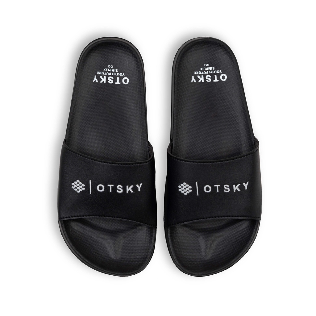 Otsky Sandal Slide Slip On Series Font Logo White-12E & Black Pria