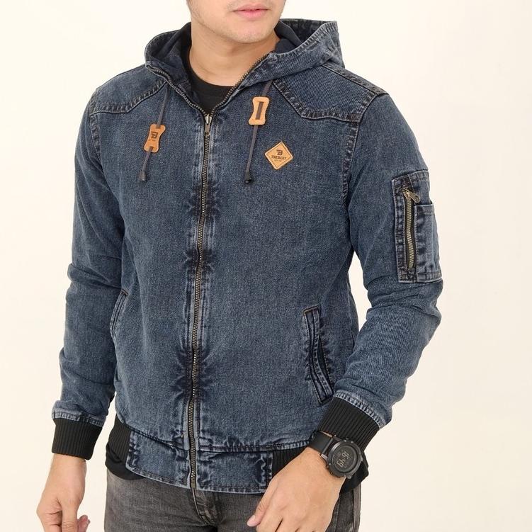 Jaket Jeans Hoodie Sandwoahs - Jaket Denim Pria Woshing - Jaket Jeans Topi Original THE BERRY