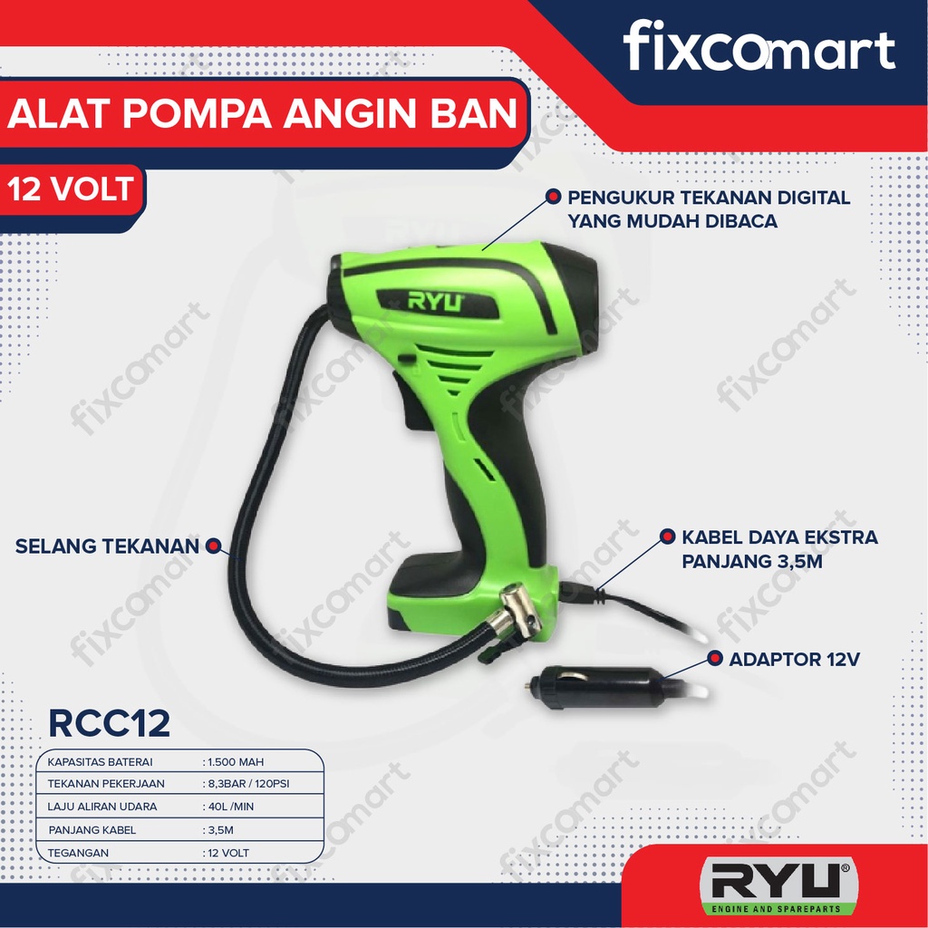 Ryu Pompa Ban / Air Compressor / Kompresor Mini 12V - Ryu Rcc 12