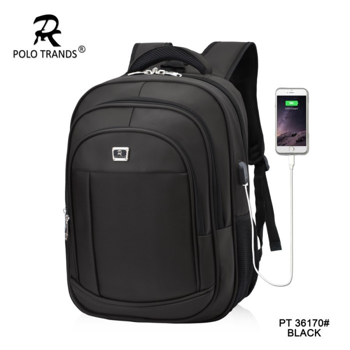 Tas Ransel Pria Tas Ransel Laptop POLO TRANDS Jumbo Size 20 Inch/Tas Polo Pria Wanita - Hitam(N3D7) 