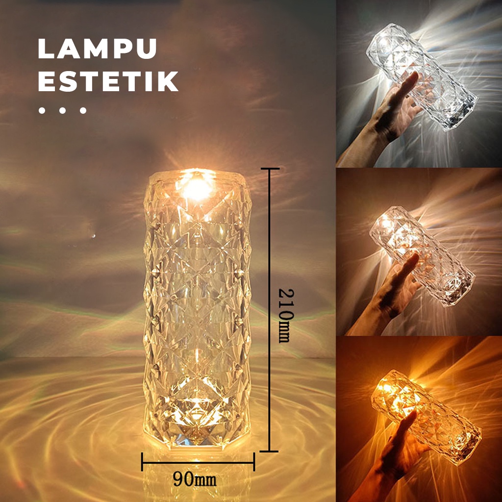 Lampu Meja Crystal Tombol Sentuh Led Aesthetic USB Charger Lampu Tidur Hias Romantic Tumblr Lamp Portable Mewah Lampu Tumbler Kristal |GROSIRXPRESS