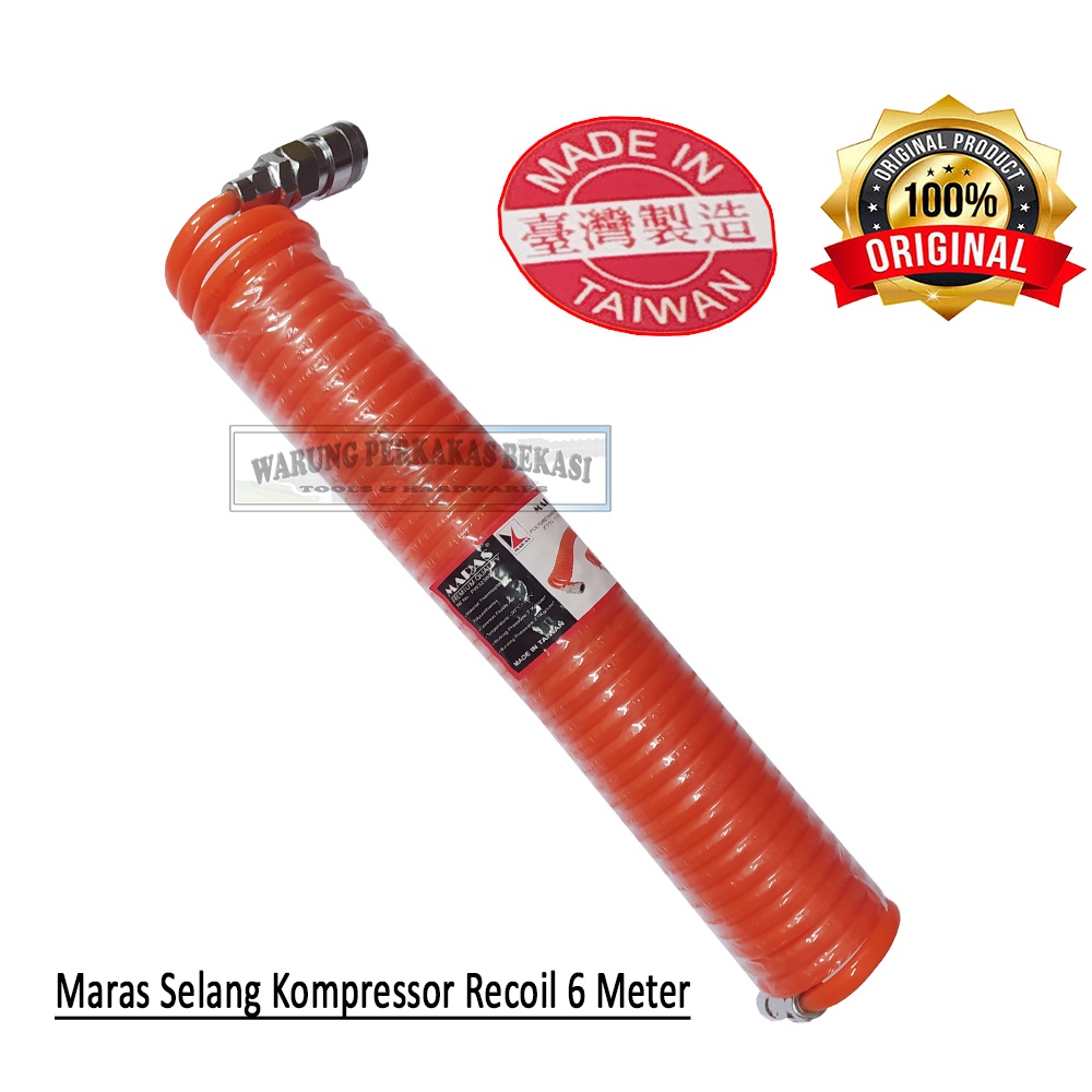Paket Lengkap MARAS Selang Angin Kompresor PU Recoil Sepiral 6 Meter - NRT-PRO Air Blow Gun Coupler Set