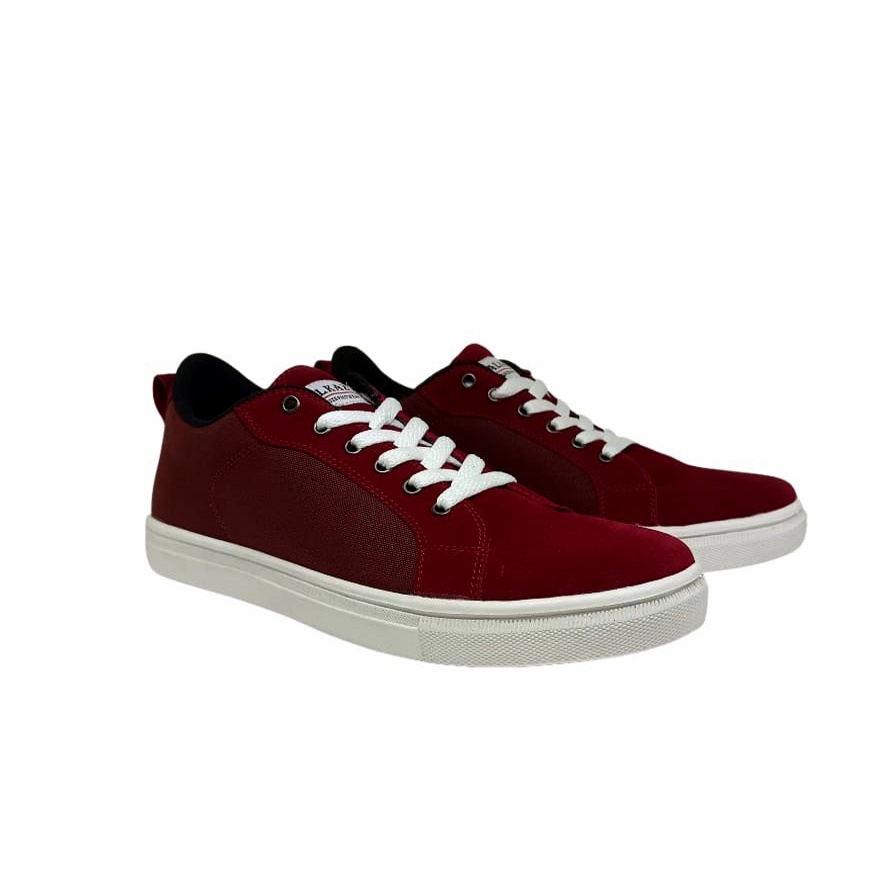 BONUS TAS &amp; KAOS KAKI | Sepatu Pria Maroon Sneaker Tali Casual Cowo Pemuda