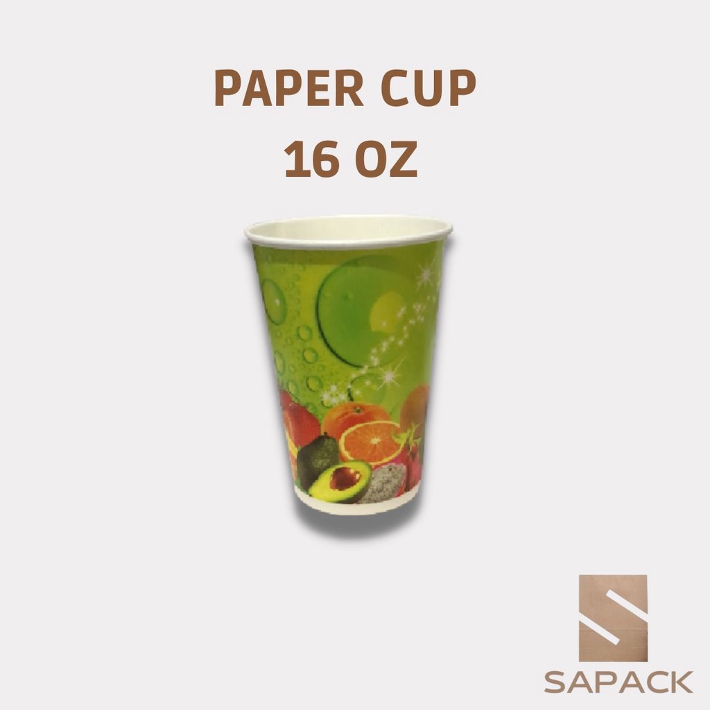 PAPER CUP 16oz / COLD CUP /GELAS ES / GELAS KERTAS MOTIF BUAH 50pcs