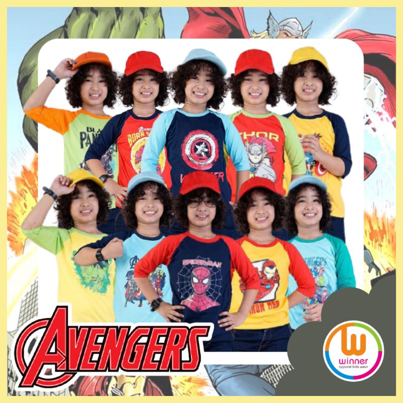 [FREE MINIGOLD] WINNER KAOS LENGAN RAGLAN ANAK LAKI-LAKI AVENGERS SERIES USIA 4-14 TAHUN