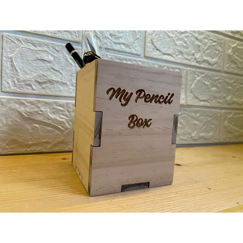 Kotak Pensil kayu jati belanda custom grafir  tulisan