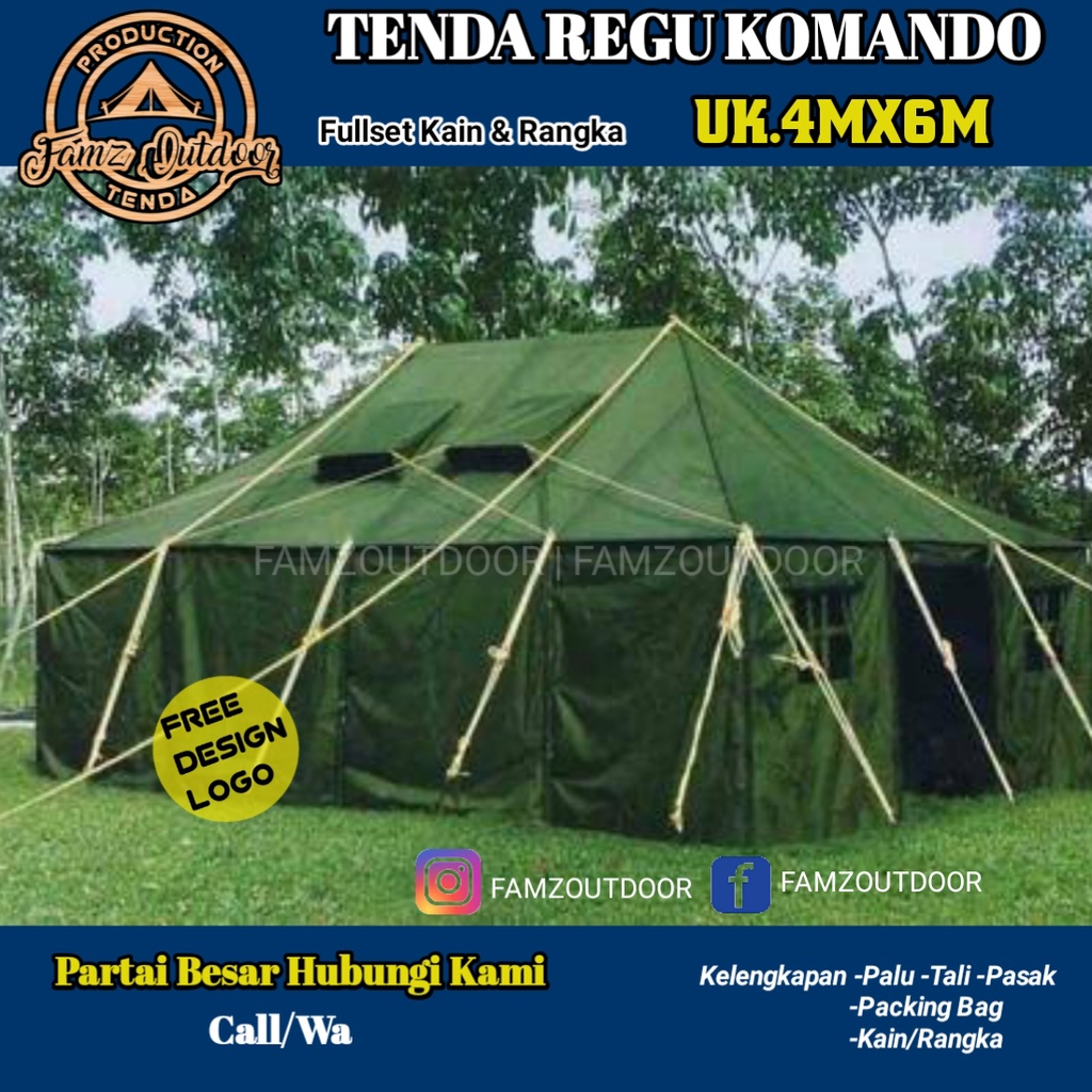 Tenda Barak Komando Regu Peleton - 4x6 1set -Militer Army 5x7