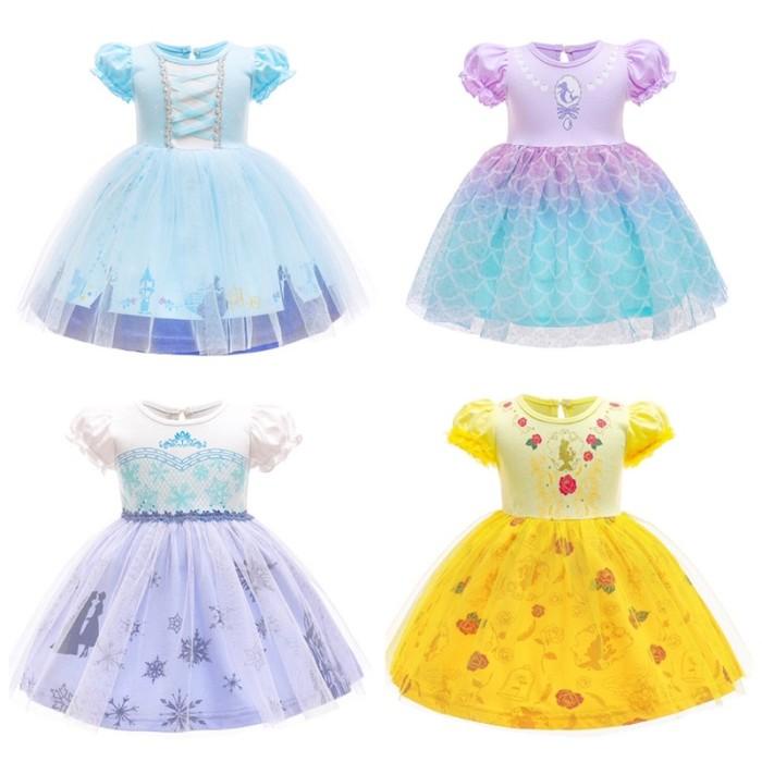 Princess Dress Baju Kaos Tulle Belle Ariel Elsa Cinderella Costume 051