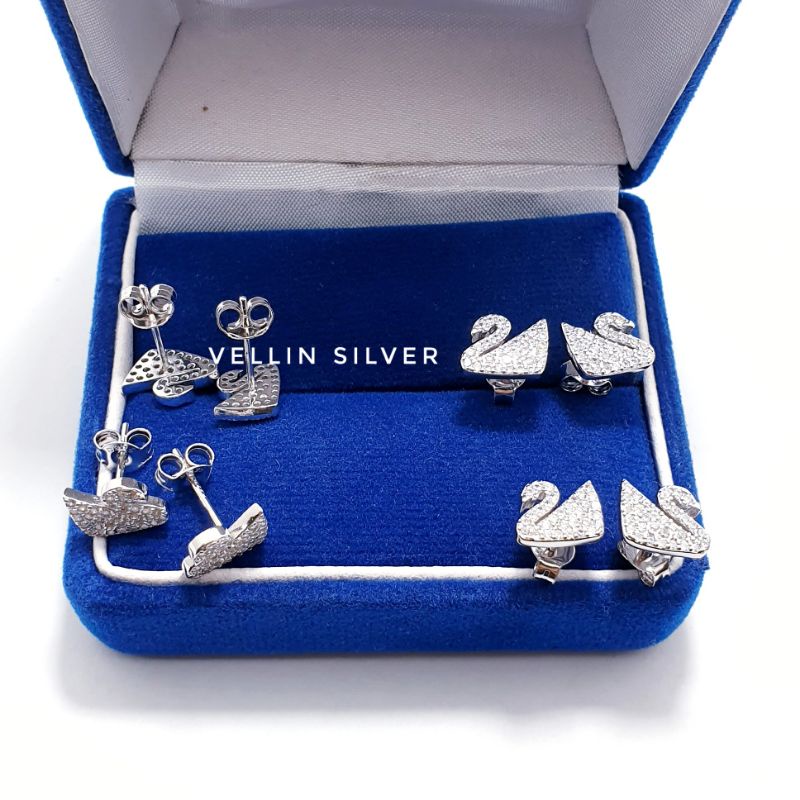 ANTING GIWANG PERAK 925 LAPIS EMAS PUTIH - ANTING TUSUK MODEL ANGSA SILVER 925