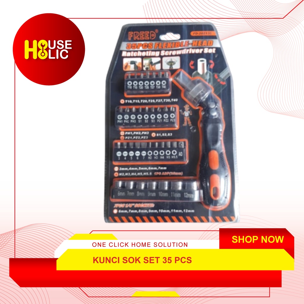 Kunci Sok Sock Shock Socket Set 35 Pcs / Rachet Screwdriver Bit 35pcs