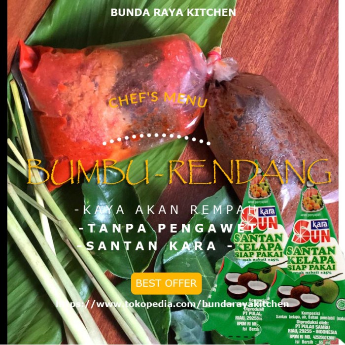 

[Bumbu instan anti ribet] Premium Bumbu Rendang +SANTAN KARA / Mamak Raya / Rasa Resto Padang !!
