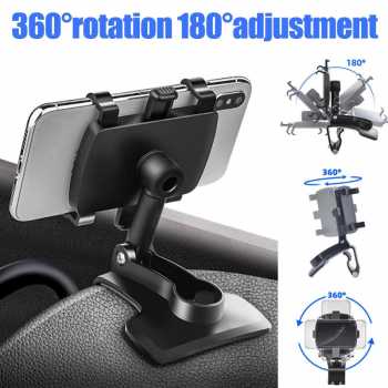 Holder Hp Mobil Universal Jepit Dashboard Bracket Car Smartphone / Stand Dudukan Tempat Penyangga Hp Handphone GPS Navigasi Rotasi Putar 360 Derajat di Dashboard Mobil Kuat / Tempat Hp Mobil Fortuner Calya Agya Avanza Model Terbaru / Pegangan Hp Mobil