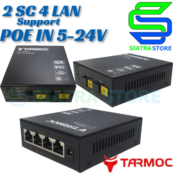 Tarmoc TMC-2SC4E-AB-P |Media Converter 2 FO 4 LAN / 2FO 4LAN 10/100 POE IN(5-24V)