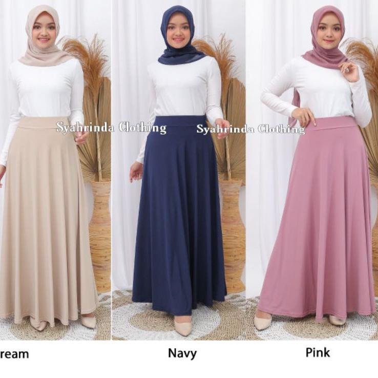 Pesan sekarang Rok Panjang Payung Polos Lebar Wanita Jersey Premium Import Rok Lebar Hitam Bawahan W