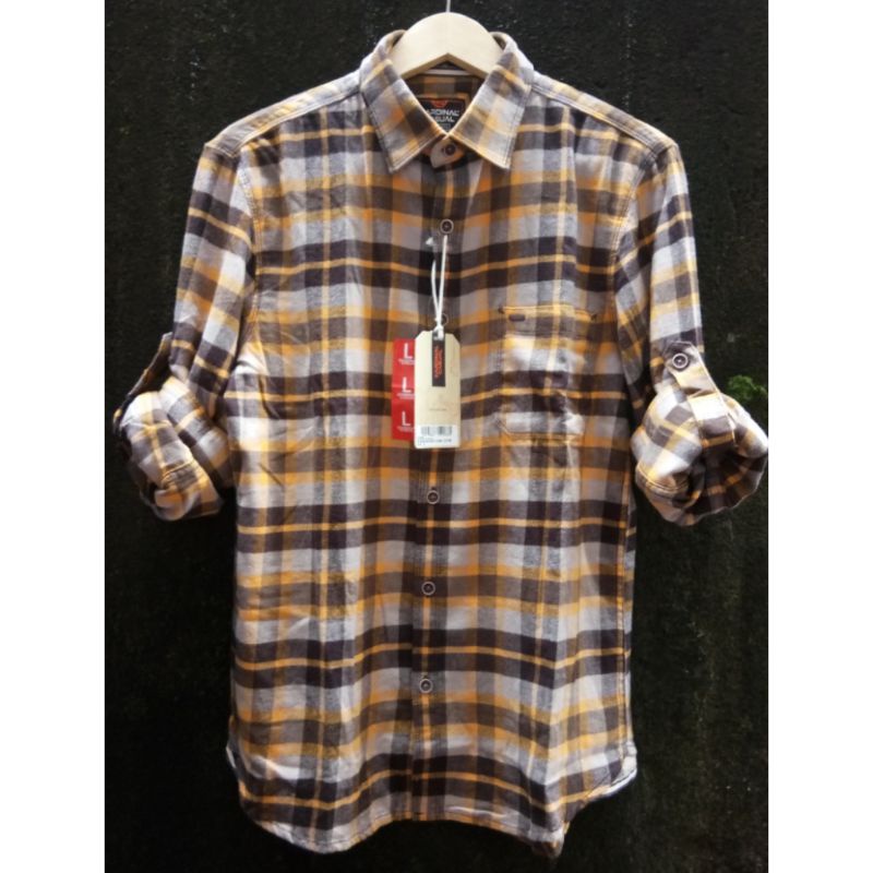 Cardinal casual original mens EAKAI00106J 07B kemeja panjang pria Katun Flanel kuning mangga