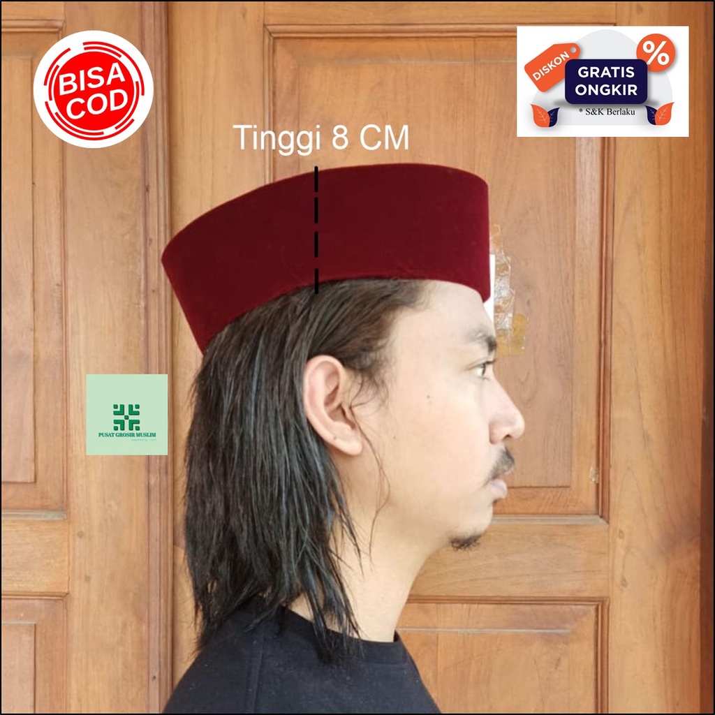 Diskon songkok Syiar Merah / songkok Nasional AC / FULL AC bahan Bludru Peugeon Tebal tinggi 8 cm